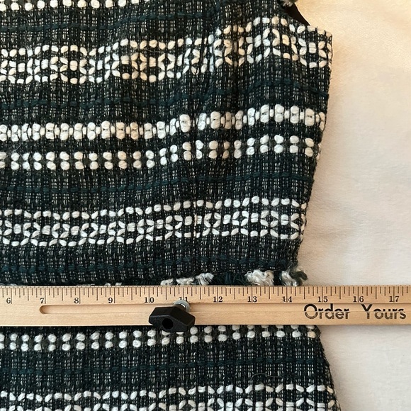 Tory Burch Norfolk Striped Tweed Dress 2 Cap Sleeve Fit & Flare Green Blk Wht - Picture 8 of 12
